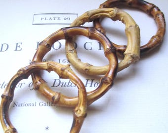 Rattan Bamboo Napkins Rings, Four Vintage Natural Knotty, 1970's Garden , Rustic Table Place Setting