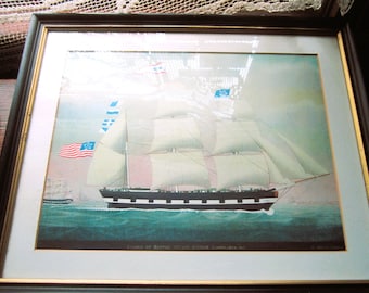 Vintage Art, Framed Nautical Print, 1960's Saxony Of Boston. Nelson Scudder Commander 1842, Vintage Ship Art, Sea Farer Art, USA Navy Ship