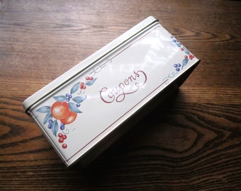 Vintage Coupon Saver Tin Box, Elegant Country Kitchen, Old Fashioned Fruits, Tin w Index Cards, Organization Kitchen Tin, Clipped Coupons