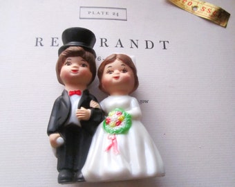 Vintage Wedding Cake Topper, 1970's Plastic Wedding Decor, Made in Hong Kong Wedding Couple, 1970's Celebration Ideas, Friendly Cake Decor