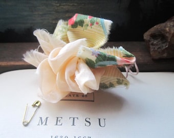 Vintage Fabric 3" Fathers Day Boutonnière, Corsage, Small Handmade Accessory Flower,  Lapel or Mini Corsage, Prom, Weddings