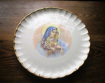 Vintage Mother's Day, Virgin Mary Collector's Plate W.S. George, 22 Carat Gold, Lovely Mary Mother of Jesus Biblical Plate, Religious Decor