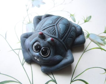 Funny Bug Figurine, Vintage Blue Beetle Bug, Hand Painted, Teeth w Big Eyes, Humorous Gift, Bug Lovers Unite