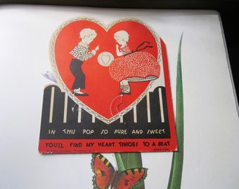 Vintage Valentines Day Card, 1930's 1940's Black and Red Valentines Day Card, Insert for a Lollie Pop, Candy Valentines Card, Love Offering