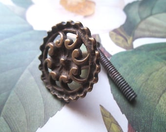 Vintage Cabinet/Door Knob, Brass Ornate 2" x 1 1/4" , Vintage Home Hardware