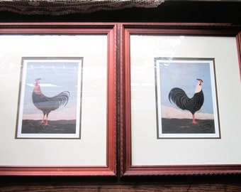 Warren Kimble Vintage American Folk Art Prints, Two Farmhouse Decor Hens, 1990's Framed Art Prints, American Rural Art Ranch Homestead Art