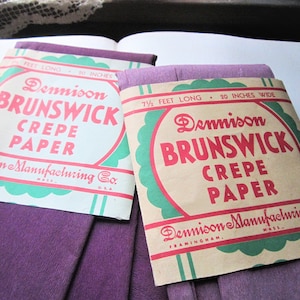 2 Vintage Packages Crepe Paper, Dennison Brunswick Crepe Paper, 1940&#39;s - 1960&#39;s Purple Crepe Paper, 7&quot; x 20&quot; Crafting Supply, Vtg Wedding