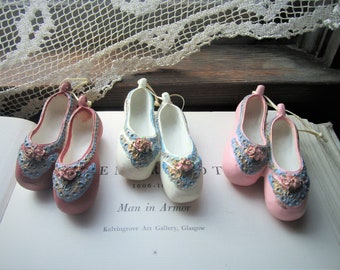 Vintage Clay Ballet Shoes, 4"  Hand-Painted, 1980s Decor, Set of 3,
