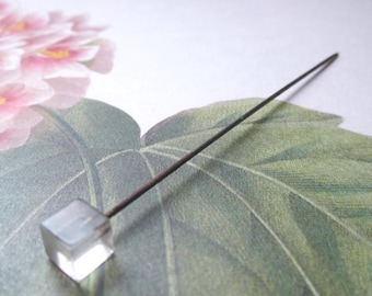 Vintage Cube Hat Pin, Single Lucite Block, Vintage Stick Pin, Millinery, Mixed Media Art Supply, Old Wabi Sabi Styled Haberdashery