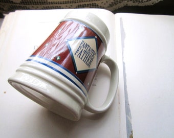1980's Fantastic Father Stein Coffee Mug, 16 oz Vintage Coffee Cup, 1980's Screen Printed Fonts, Start Up Mug, Large Ceramic Brown Blue Mug