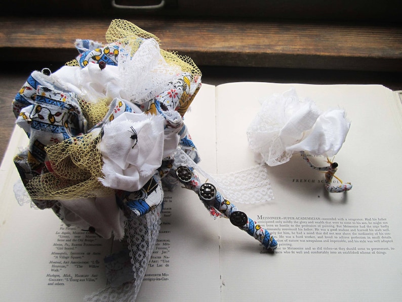 Music Deities Cultural Textile India Fabric Wedding Bouquet Prayer OOAK Handmade Flowers