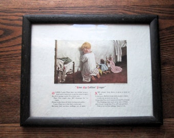 Vintage Burges Johnson Poem, Hear My Dollies Prayer, 1930's 40's Framed Children's Art, Biblical Kids Vtg.  Prayer For Toys/ Nursery /Kids