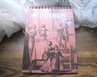 1970's Recipe, Book, Spiral Bound, Vintage Drawings, Food Sections w Blank Quality Paper, 7 x 10 Vintage Kitchen for Heirloom Family Recipes
