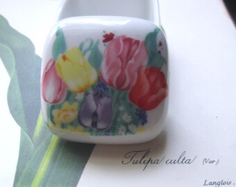 1980's Hand Painted Porcelain Box, Otagiri Tulips, Colorful Jewelry / Trinket Box
