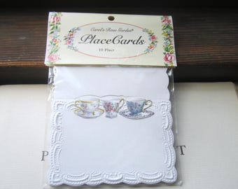 Vintage Place Cards, Carol's Rose Garden, Embossed Paper Teacups, 10 Place Cards 4" x 3 1/2" Scallop Folding Edges
