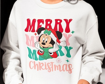 Minnie Mouse Merry Christmas Sweatshirt, Very Merry Christmas Party 2024 Sweater, Christmas Family Matching Shirt,  Disney Mickey Christmas