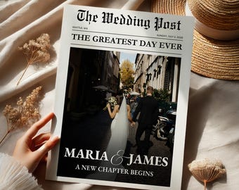 Hochzeitsprogramm, Zeitungshochzeitsvorlage, Hochzeitszeitung, Hochzeits-Timeline, Canva-Hochzeitsvorlage, Hochzeitswortsuche