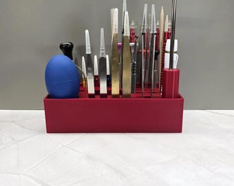 Organizador de herramientas para relojero con 45 ranuras, compatible con Bergeon Dumont y la mayoría de las herramientas de reparación de relojes sin marca.