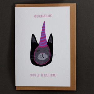 Carte d'anniversaire drôle de chat - Un autre anniversaire ? Tu dois être le chaton moi ! - Chat original avec chapeau de fête - Carte de voeux d'anniversaire unique