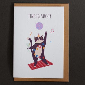 Tijd voor Paw-ty! Leuke en feestelijke feestkaart voor kattenliefhebbers! Verjaardagskaart Fijne verjaardag wenskaarten Auto Leuke verjaardagskaart Grappige verjaardag