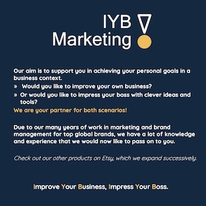 May include: A blue and yellow graphic with the text "IYB Marketing" and the tagline "Improve Your Business, Impress Your Boss." The text describes marketing services for businesses.