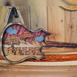 3D Wooden Guitar: Jerry Garcia "Tiger Themed" Dancing Bears Design