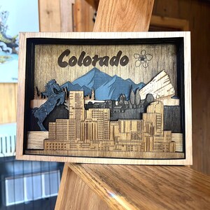 3D Wooden Colorado Art – Rockies, Red Rocks & Denver Skyline