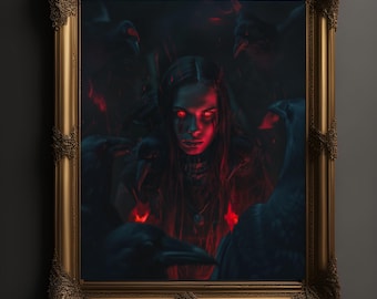 Stampa artistica gotica horror "Valchiria Cremisi" / Decorazione macabra per la casa