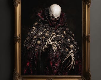 Lámina de arte de terror gótico / Decoración macabra de calaveras y huesos
