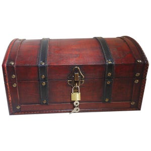 Schatztruhe Kindergeburtstag, Piratenkiste, Geschenk-Box verschließbar mit Deckel und Schloss mit Schlüssel, Schatzkiste 30x20x15cm Groß