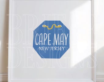 Affisch med strandtagg i Cape May, New Jersey | Konst med kustmotiv i New Jersey | Digital nedladdning | BrieseDesigns