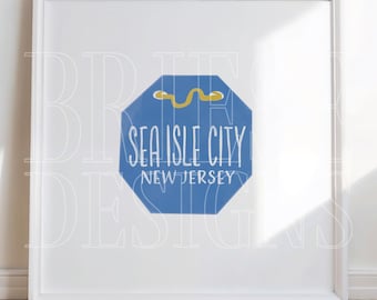 Affisch med strandetikett i Sea Isle City, NJ | Konst i New Jerseys kust | Digital nedladdning | BrieseDesigns
