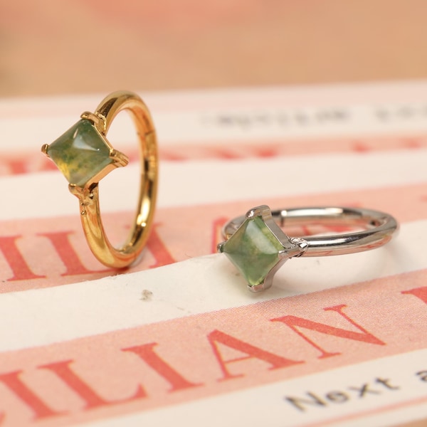 Square Agate Nose Ring Hoop 316L Surgical Steel Helix Rook Conch Cartilage Daith Tragus Earrings Lobe 8/10mm