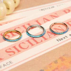 Seamless Blue Opal Nose Hoop 16g 18g 20g 316L Surgical Steel Nose Ring, Cartilage ,Daith ,Helix, Earring