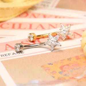 Curved Navel Barbell Star CZ Titanium Belly Button Ring Belly Ring 14G Belly Piercing Internally Threaded