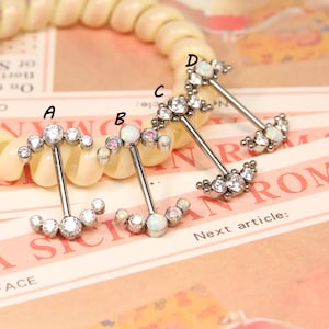 Pair Straight Nipple Bar With CZ/Opal 14G Nipple Rings G23 Titanium Nipple Barbells 12mm-18mm Nipple Piercing Jewelry