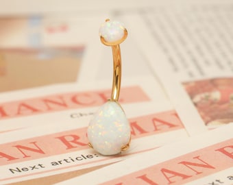 Drop Shape Opal Belly Button Rings ,Belly Navel Ring, Internally Threaded Belly Button Jewelry, Navel Jewelry, 14G Titanium