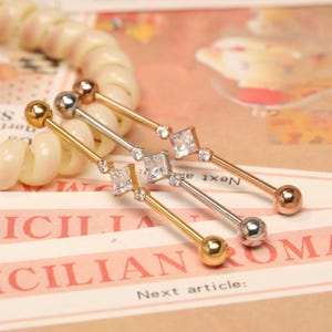 Brinco de cartilagem, barra industrial de aço cirúrgico, joias para piercing industrial, barra industrial 14G