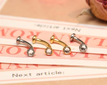 Bague pour sourcils en diamant blanc Swarovski, labret vertical, piercing pour les lèvres, implant en titane 16G, haltère incurvée, boucles d'oreilles pour cartilage