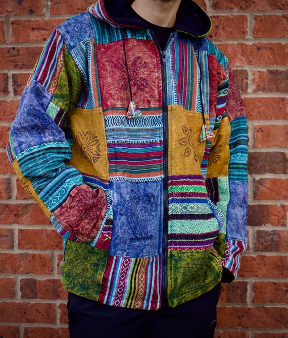 Unisex Hoodie Fleece gefüttert: Handgemachte Hippie Festival Jacke