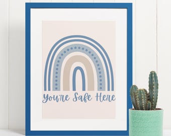 You're Safe Here Mental Health Poster, Therapy Office Decor, Counselor Office Decor, Teacher Wall Decor, Psychologist Office Decor