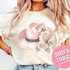 Pink Cowgirl Hat T-Shirt, Western Style Tee, Country Music Lover Shirt, Rodeo Outfit, Southern Belle Fashion, Cowgirl Birthday Party