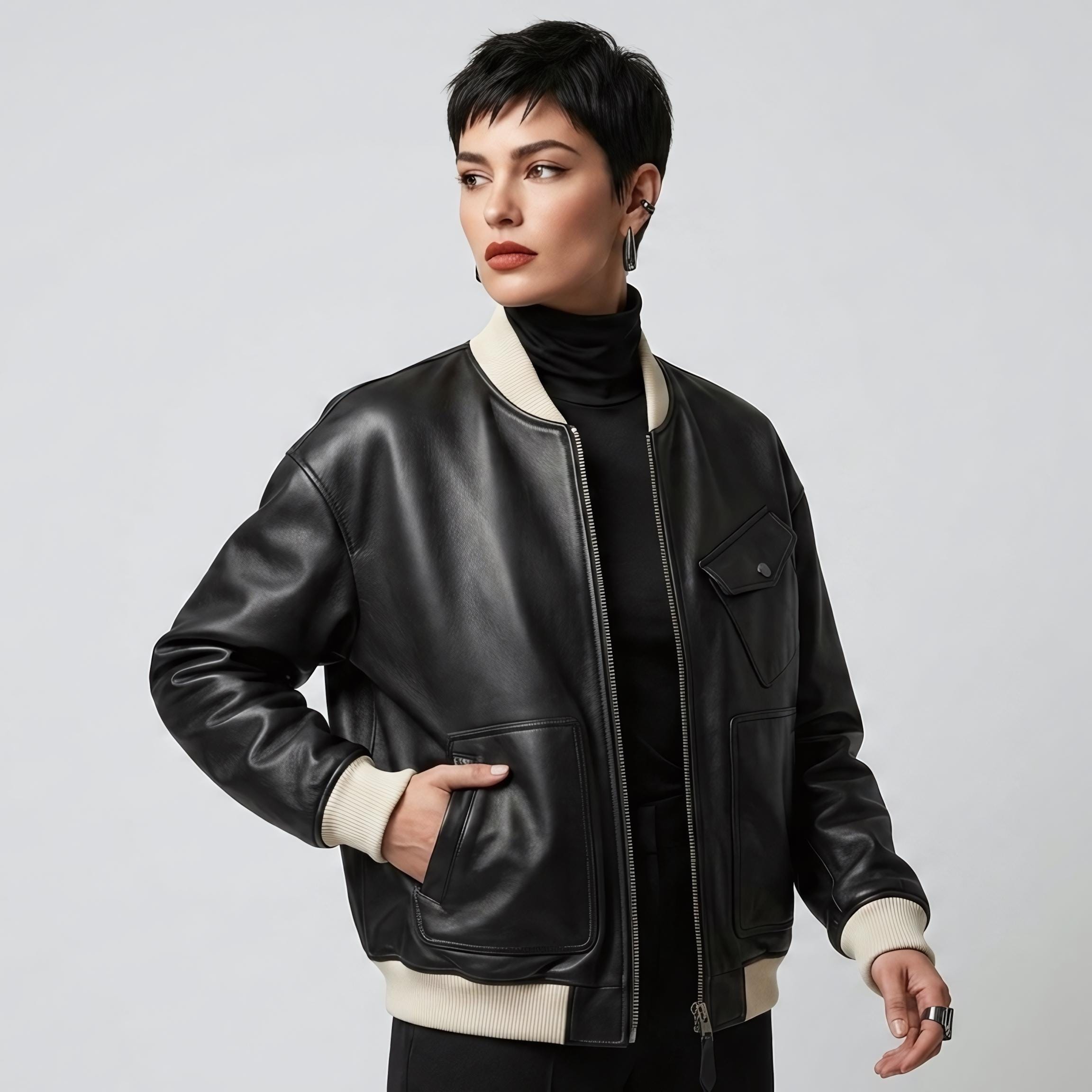 ZARA バーシティブラックレザージャケット Zara Varsity Jacket - Etsy