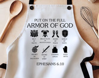 Armor of god apron, bible verse apron, Christian men birthday gift ideas, pastor wife gift, adult baptism gift, funny aprons, aprons for men
