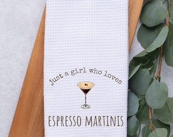 Espresso martini tea towel, old money aesthetic, espresso martini gift, hostess gift for women, dirty martini, alcohol themed gifts, kitchen