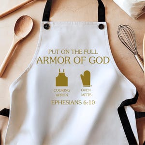 Armor of god apron, bible verse apron, Christian men birthday gift, pastor wife gift, adult baptism gift, funny aprons, aprons for women