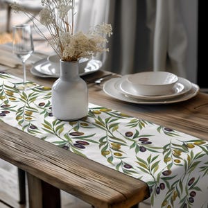Fall table runner, hostess gift for women, Fall hosting decor, olive branch, floral table runner, Fall decor indoor, house warming gift