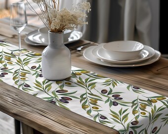 Fall table runner, hostess gift for women, Fall hosting decor, olive branch, floral table runner, Fall decor indoor, house warming gift