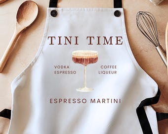Espresso martini apron, tini time apron, old money aesthetic, dirty martini, housewife apron, cute apron, cooking gift, aprons for women