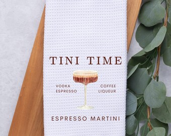 Espresso martini tea towel, tini time kitchen, hostess gift for women, old money aesthetic, espresso martini gift, dirty martini, kitchen